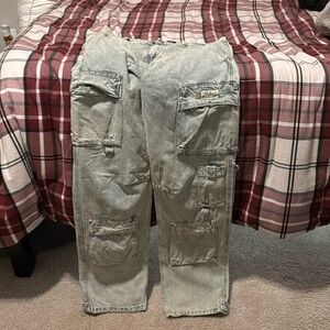 Pacsun light indigo baggy cargo jeans